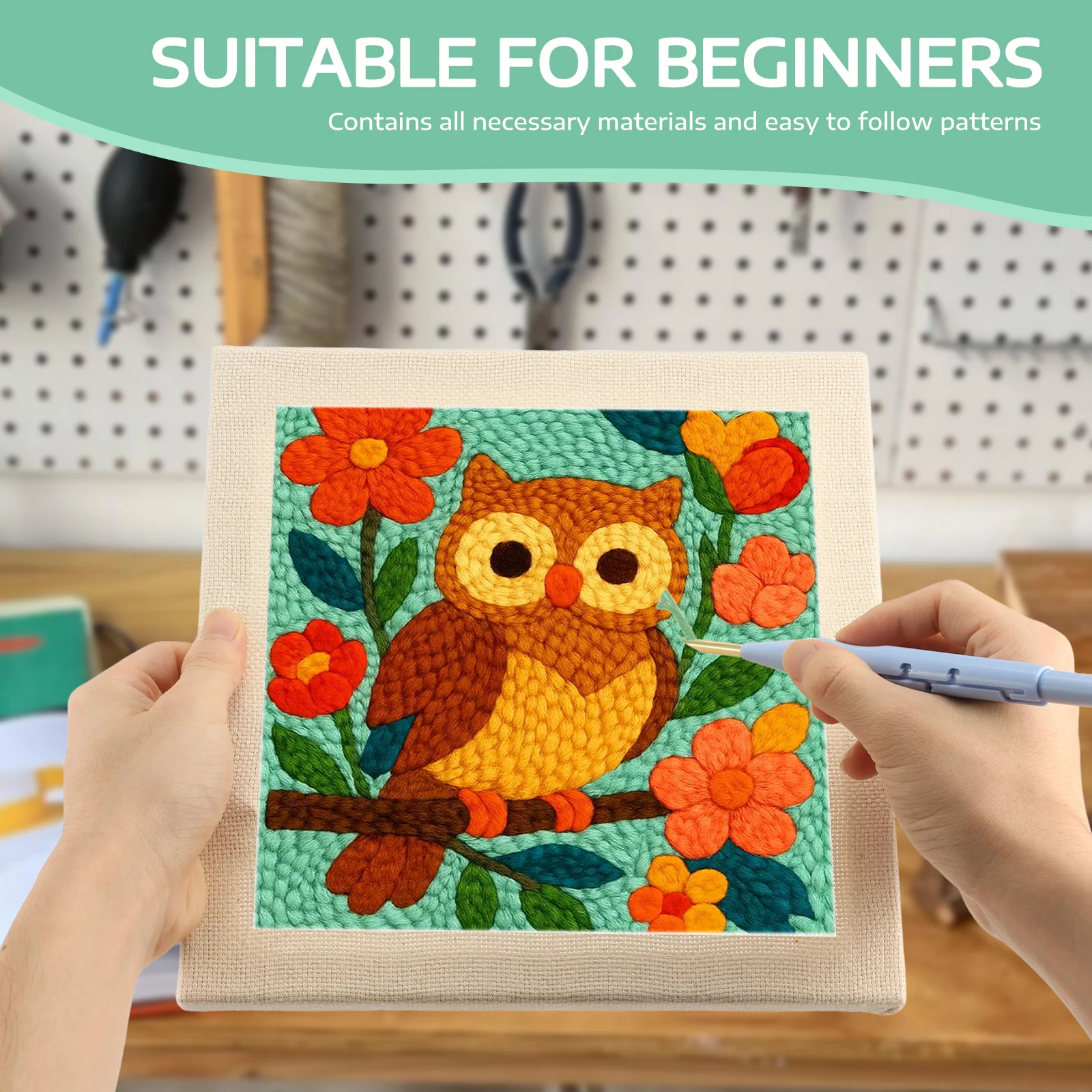 動物柄パンチニードル刺繍スターターキット 初心者向けフレーム - Punch Needle Kit のレビューと価格
