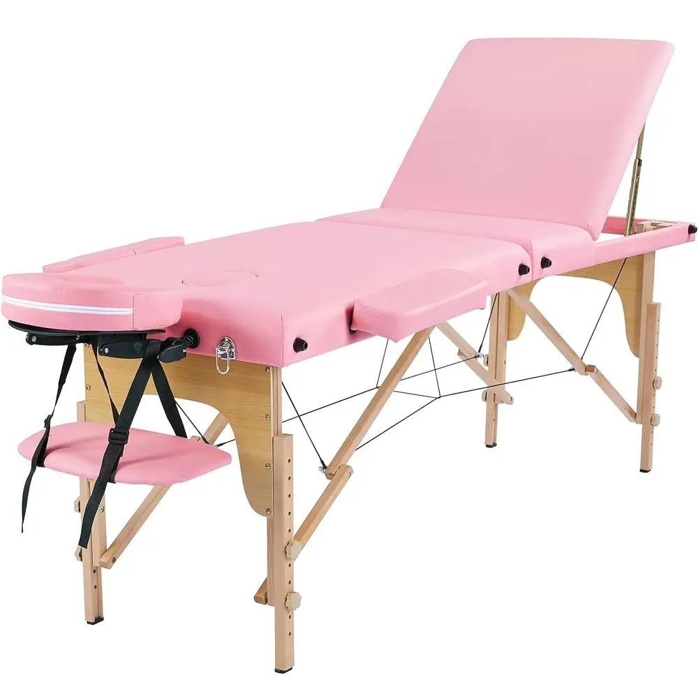 

Portable Adjustable Massage Table with 3-Section Folding, 84 Pink Spa Bed, Includes Non-Woven Carry Bag