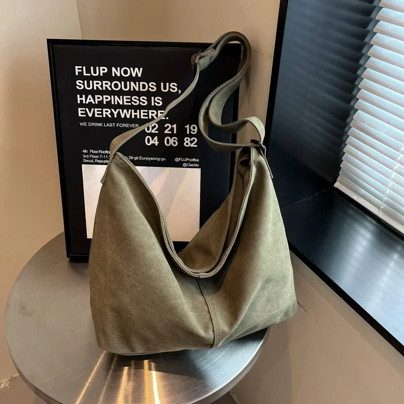 

2025 повседневные новые однотонные холщовые сумки на плечо большой вместимости, простые модные классические универсальные прочные сумки через плечо для женщин