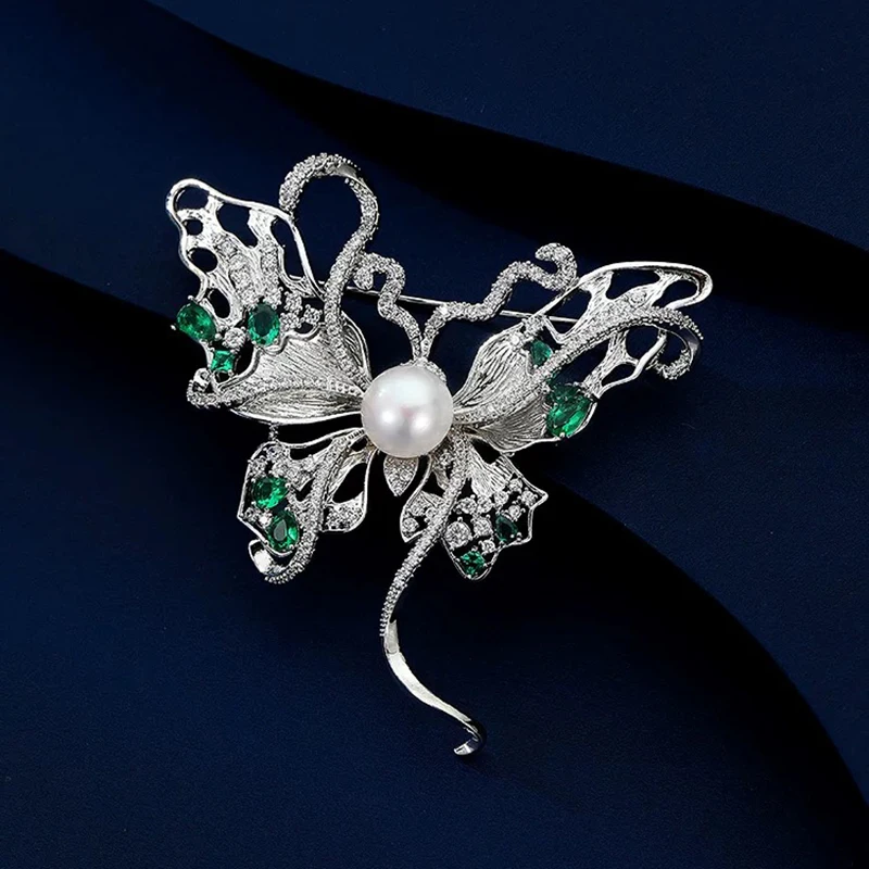OKILY Elegant Hollow Design Butterfly Brooches for Women's High-end  Temperament Fixed Clothes Suit Freshwater Pearl Corsage Pin