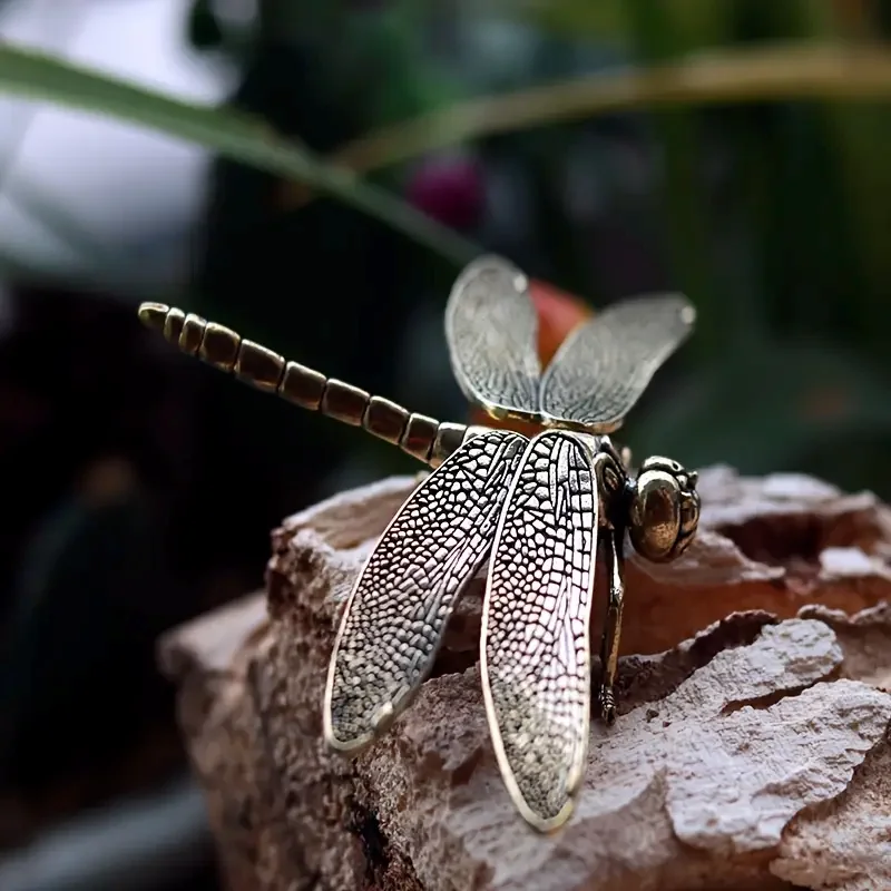 زخرفة تمثال اليعسوب النحاسي العتيق - ديكور مكتب المنزل والمكتب على الطراز العتيق، تمثال إبداعي قابل للجمع للحيوانات الأليفة للشاي