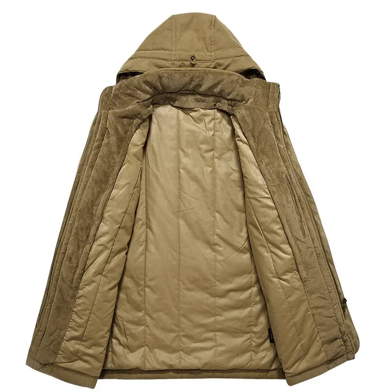 Jaqueta militar de carga masculina, Casacos à prova de vento, Parka longa, Casacos com capuz, Blusão grosso, Moda, Inverno