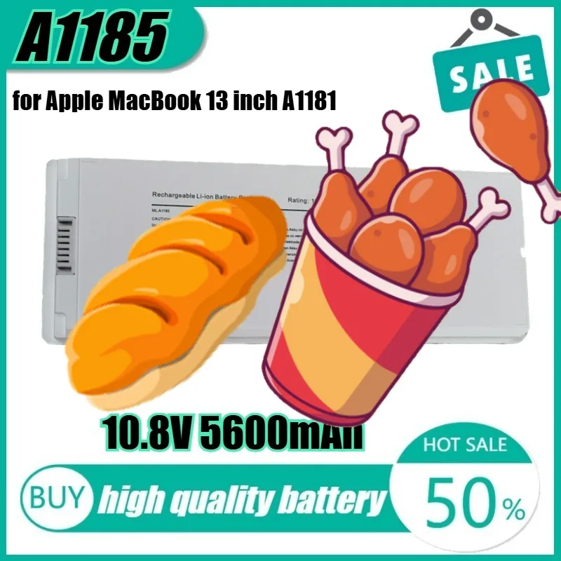 

10.8V 60Wh A1185 Laptop Battery for Apple MacBook 13 Inch A1181 (2006 2007 2008 2009) MA566 MA561