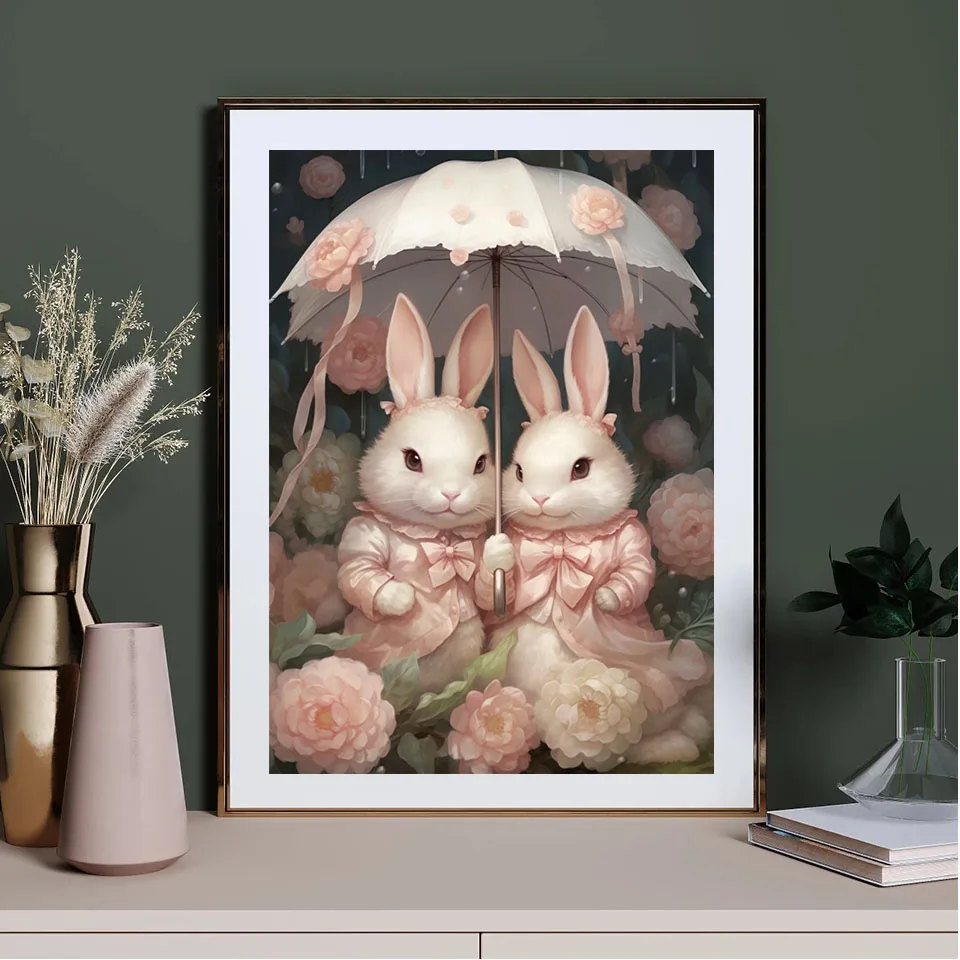 DIY Diamond Painting Cute Rabbit Flower Umbrella Full Square /Round Rhinestone Mosaic Cross Embroidery Kits Hand Art Wall Decor