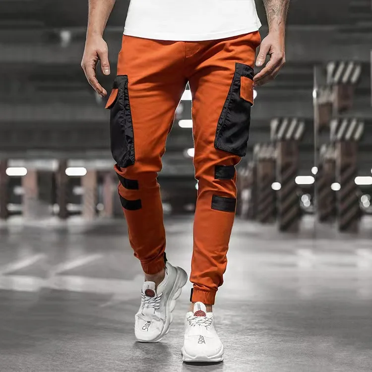 

2023 autumn and winter new foreign trade men's casual sweatpants woven pocket spliced corset slacks