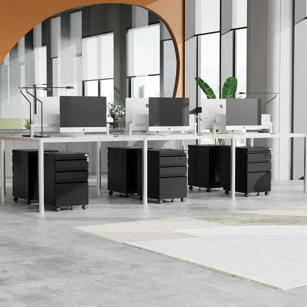 Cabinet on Wheels, Mobile Home Office, Under Desk, Fully Assembled Metal Filing Cabinet with Lock or Legal/Letter/A4 Filers