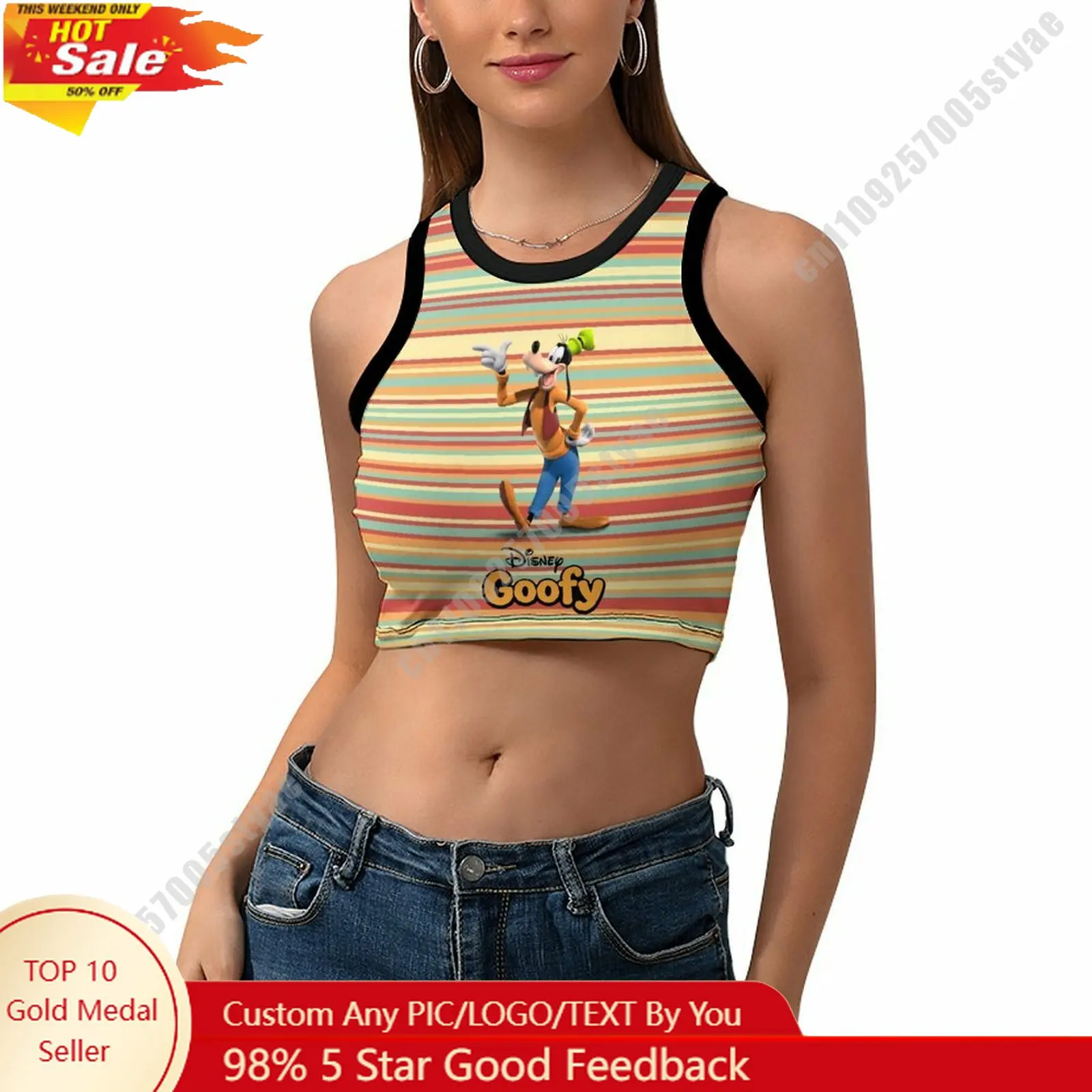 

Goofy Vest Disney Pattern Custom Photo Text Crop Tank Racerback Vest Personalized Graphic Sleeveless Crop Top