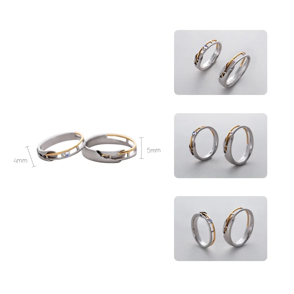 Thaya Original Design Moonstone Lover's Rings S925 Silver Eleglant Couple Rings for Women Men Fashion Jewelry for Birthday Gifts