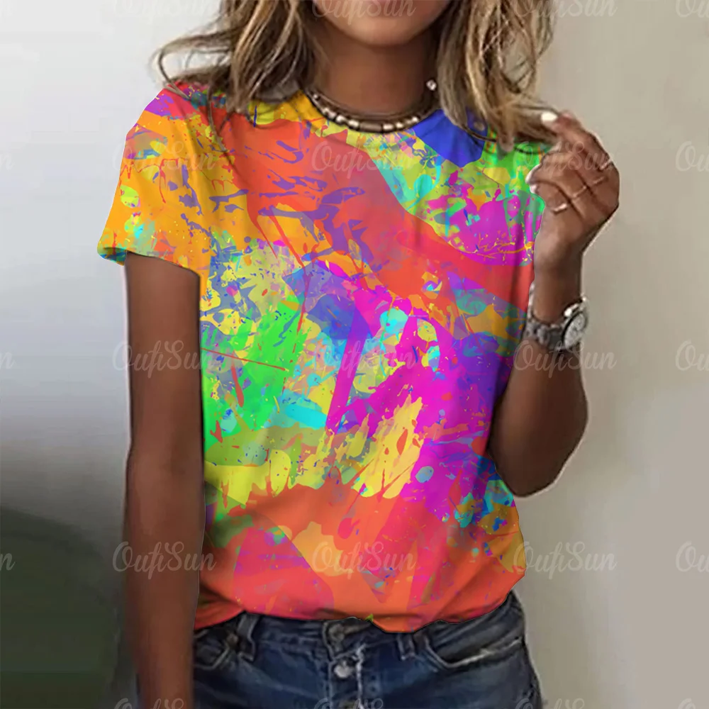 Colourful Graffiti Women's T-shirt Summer O-neck Casual Short Sleeve Female Loose Fashion Pullover For Ladies Daily Streetwear