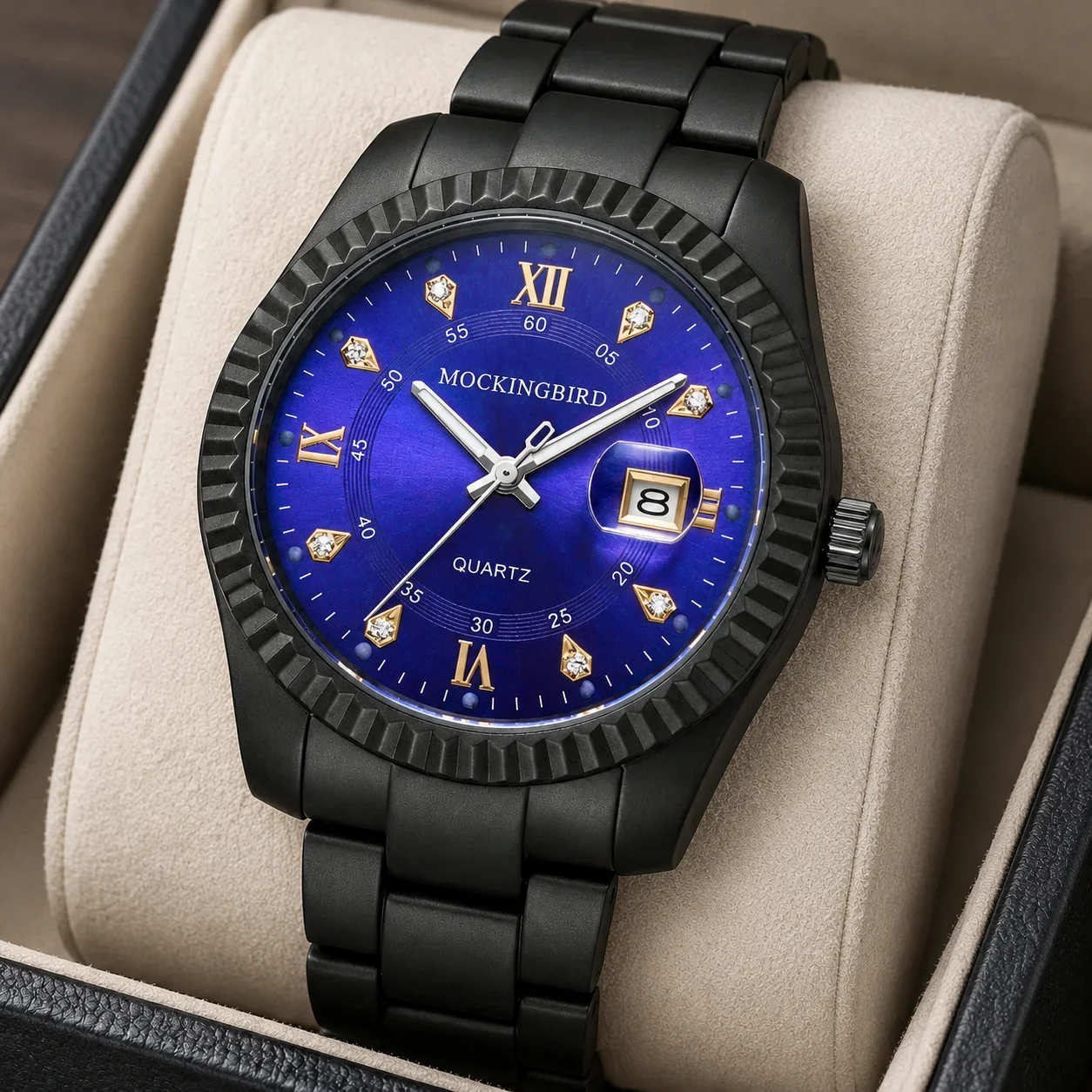 Men's Quartz Round Watch, Wide Block Styling Strap, Vintage Business Style