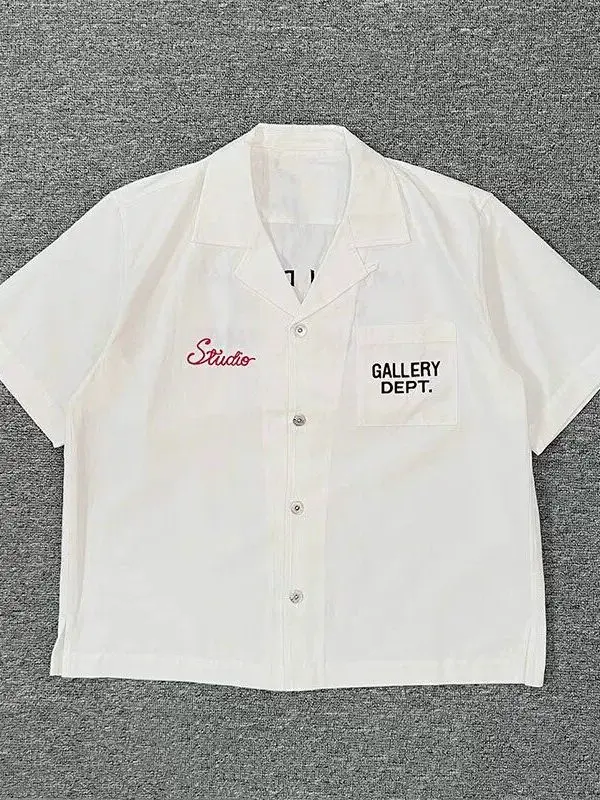 Mens Cuban Collar Short Sleeve Embroidered Letter Shirt Breathable Polyester Cotton Blend Summer New Style American Casual Shirt