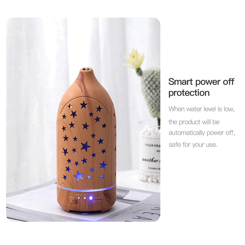 Electric Air Humidifier Aroma Essential Oil Diffuser อัลตราโซนิกรูปแบบ Hollow หมุนเย็น Mist LED Light สำหรับรถบ้าน