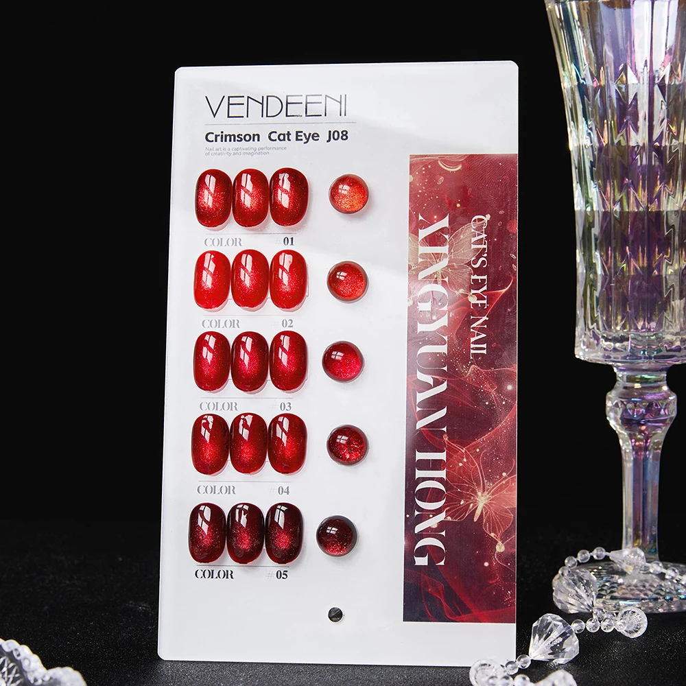 Vendeeni 5 Farben/Set Roter Katzenaugen-Gel-Nagellack Semi-Permanenter Magnetischer UV-LED-Gel-Lack Kristall-Katzenaugen-Gel mit Display – Detail 11