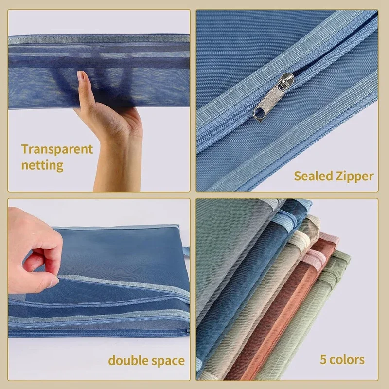 10 Pack Colored Double-Layer Mesh Zipper Pouch Bags, Building Block Sets Toy  & Organization 5Pcs A4+5Pcs A5 Durable Hongdui