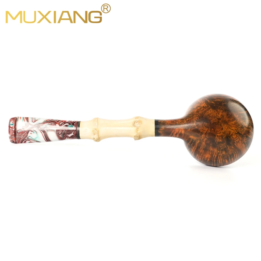 MUXIANG Briarwood Tobacco Pipe Bamboo Solid Wood Pipe Colored Acrylic Pipe Mouth Straight Handle Pipe 9mm Pipe Channel