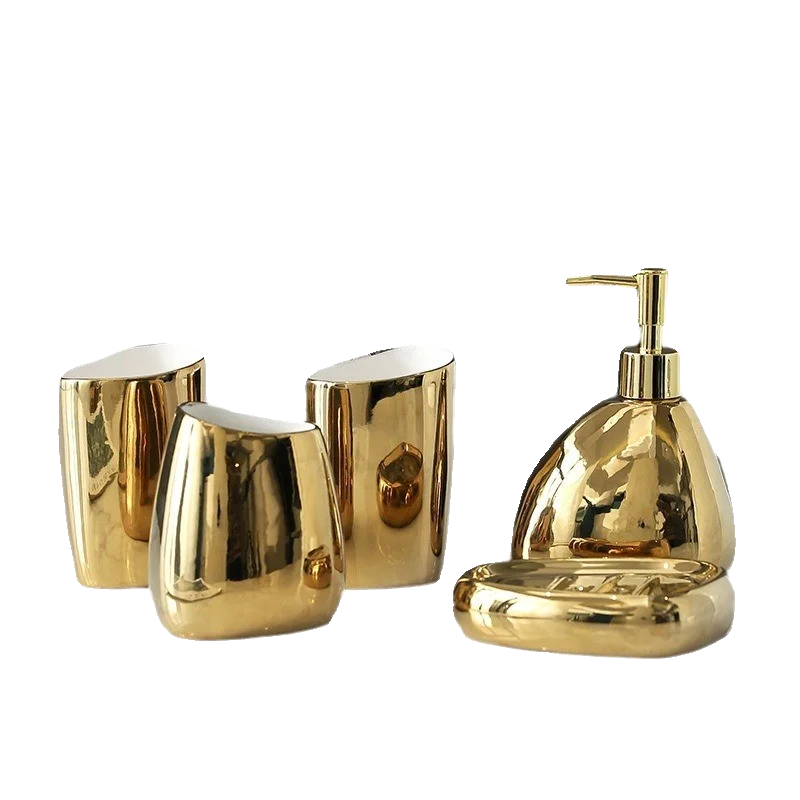 Toiletry Set Gold-plated Silver Ceramic Lotion Bottle Toothbrushing Mouthwash Cups Soap Dish Decorate Bathroom Accessories