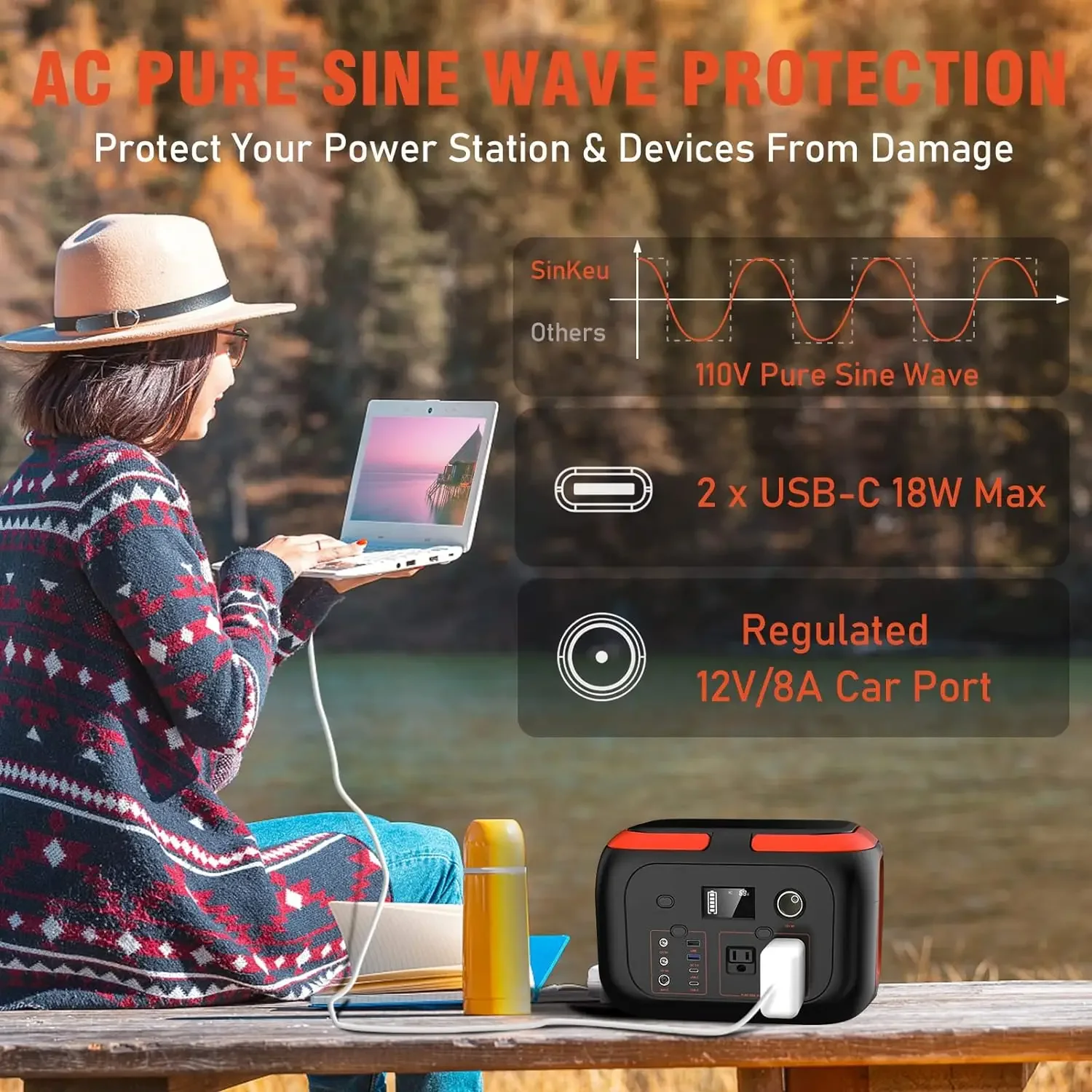 Portable Power Station 600W, 296Wh/80000mAh Backup Lithium Battery Pack Bank, 110V Pure Sine Wave AC Outlet Solar