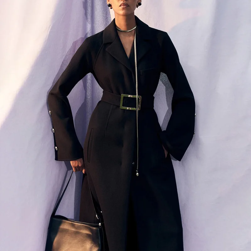 

Осенний женский однотонный длинный приталенный пиджак с завязками, рабочая одежда, модное деловое повседневное пальто