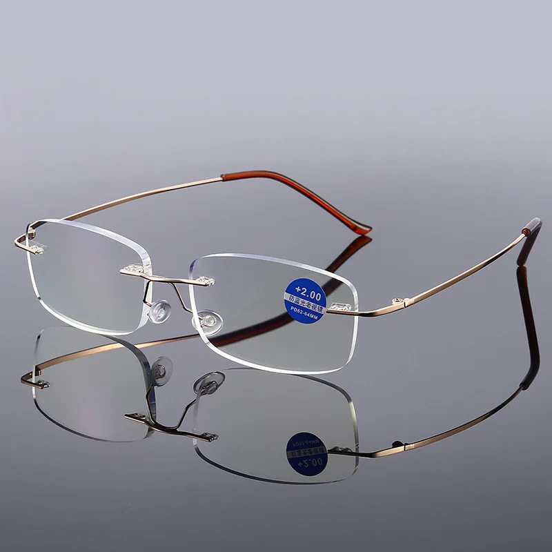 

New Anti Blue Light Reading Glasses Men Exquisite Frameless Cutting Rims Reading Glasses Presbyopia Eyewear 안경 نظارات