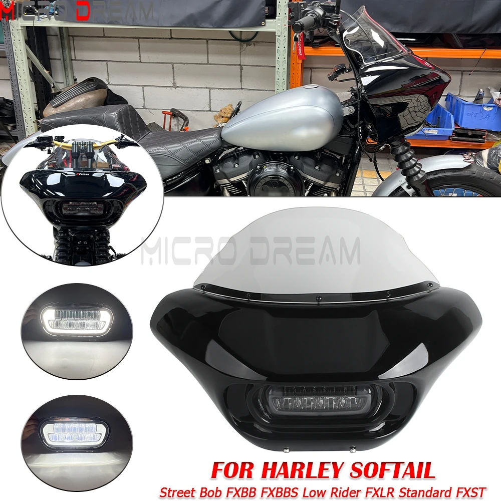 

For Harley Softail FXBB FXBBS Low Rider FXLR Standard FXST Shark Club Style Motorcycle Headlight Fairing Windshield Fairings Kit