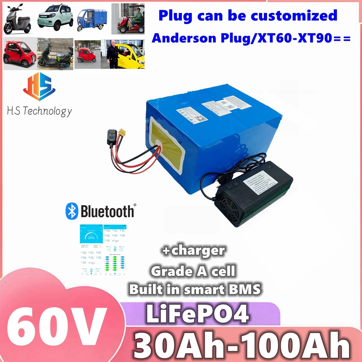 

Deep cycle rechargeable 60V 60ah 50ah 80ah 100ah Lithium Lifepo4 battery for 2KW 3KW 5KW motor scooter motorcycle tricycle