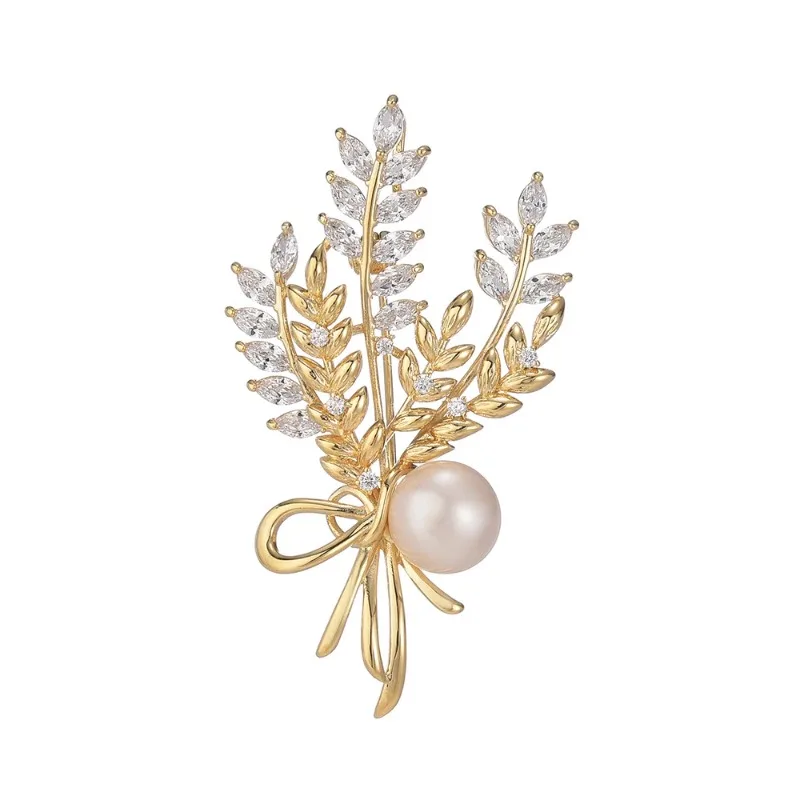 

Real gold electroplated natural freshwater pearl wheat ear brooch women's suit jacket coat corsage