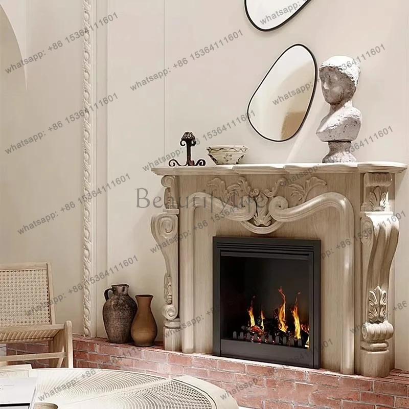 Solid wood fireplace cabinet European-style carved decoration French background wall, entrance cabinet simulation fire heating