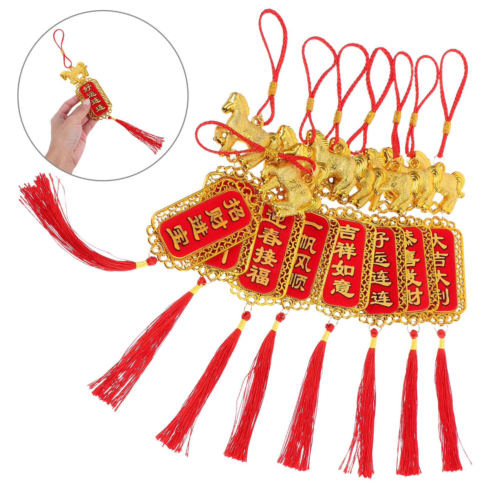8 Uds. Decoraciones colgantes de caballo de Año Nuevo, adornos de Festival de estilo chino para macetas, puertas, paredes, borla para espejo retrovisor de coche