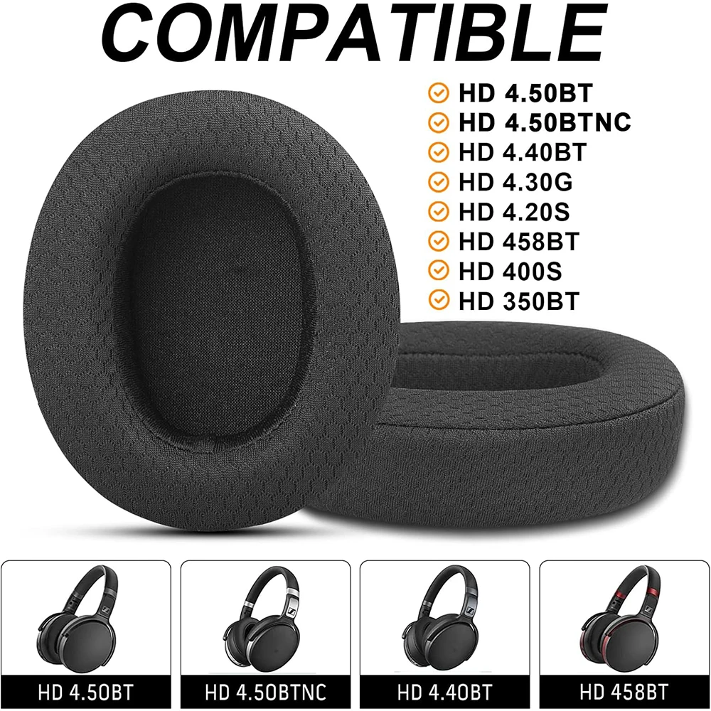 Replacement Ear Pads for Sennheiser HD4.50BT HD4.50BTNC HD4.40BT HD4.50BT HD 400S HD 350BT Headsets Cushions Black Mesh Fabric