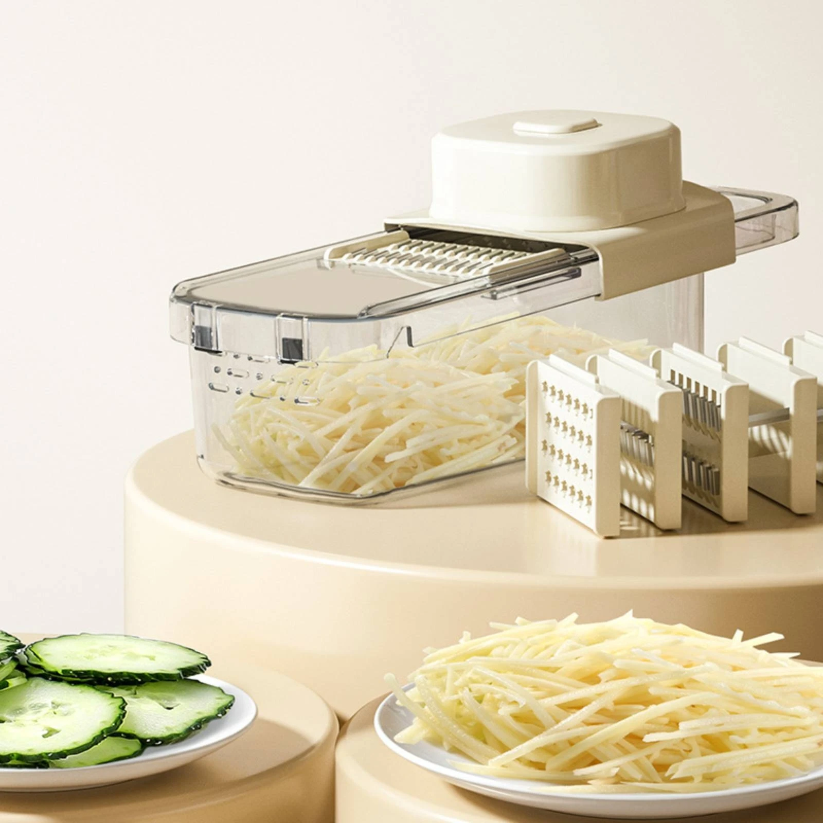 Vegetable Cutter with Container Compact Mandoline Cutter with Interchangeable Blades Vegetable Shredder Detachable
