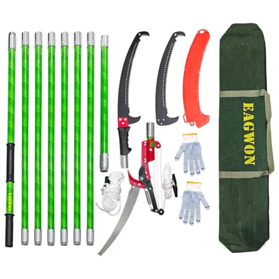 

Manual Pole Saw 7.3-27 ft Extendable Tree Pruner Sharp Steel Blade and Scissors for High Branches Trimming Lightweight 8 Fiberg
