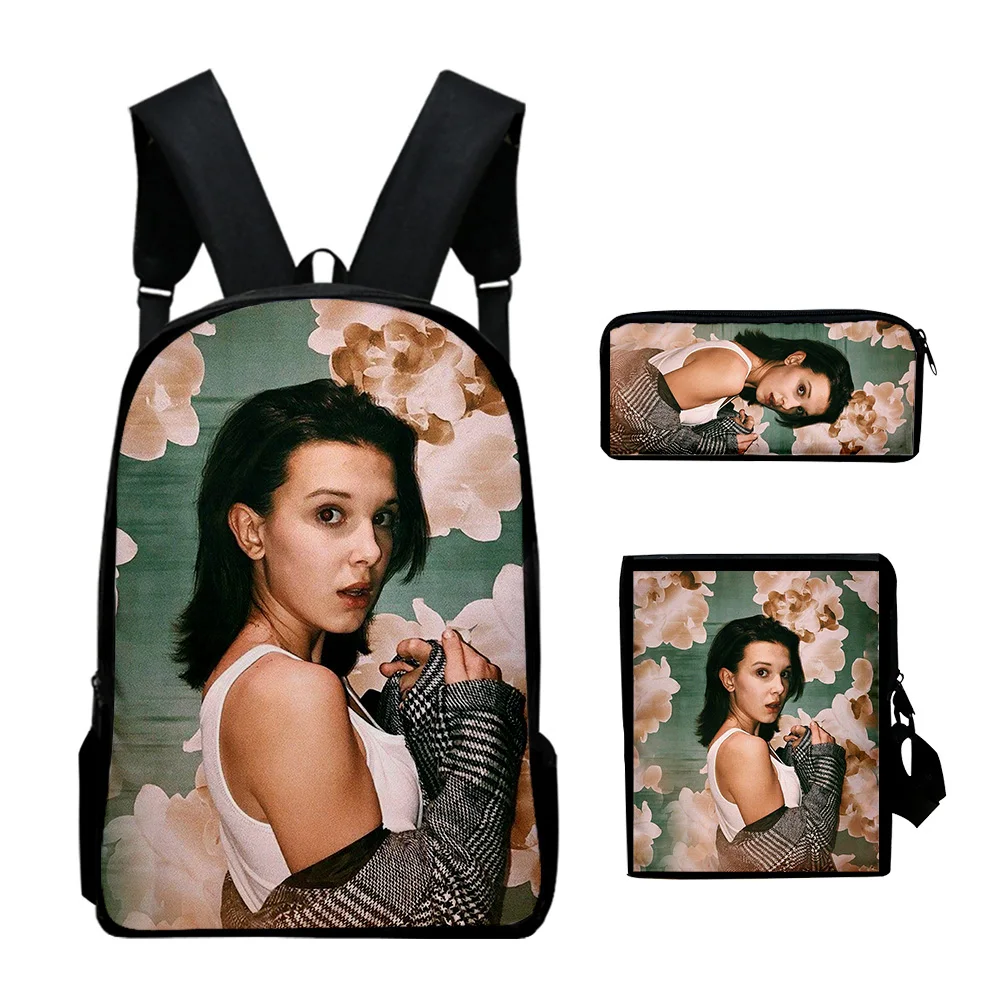 Millie B Brown Merch Rucksack 3-teiliges Set Umhängetaschen Unisex Tagesrucksack 2023 Lässige Reißverschlusstasche Einzigartige Bleistifttasche