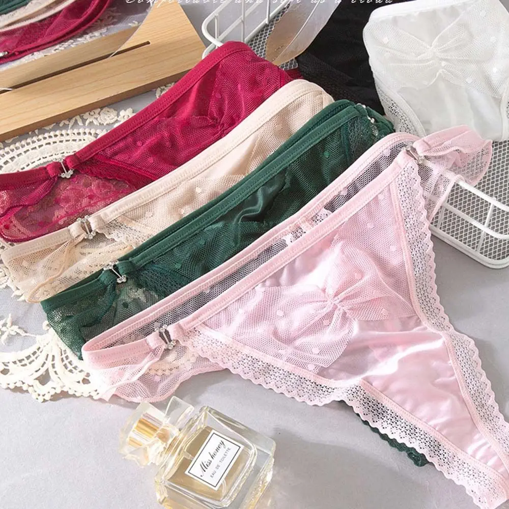 

Underpants Breathable Seamless Lingeries For Girls G String Thongs Mesh Bow Panties Lace Waist Briefs Underwear Women Panties