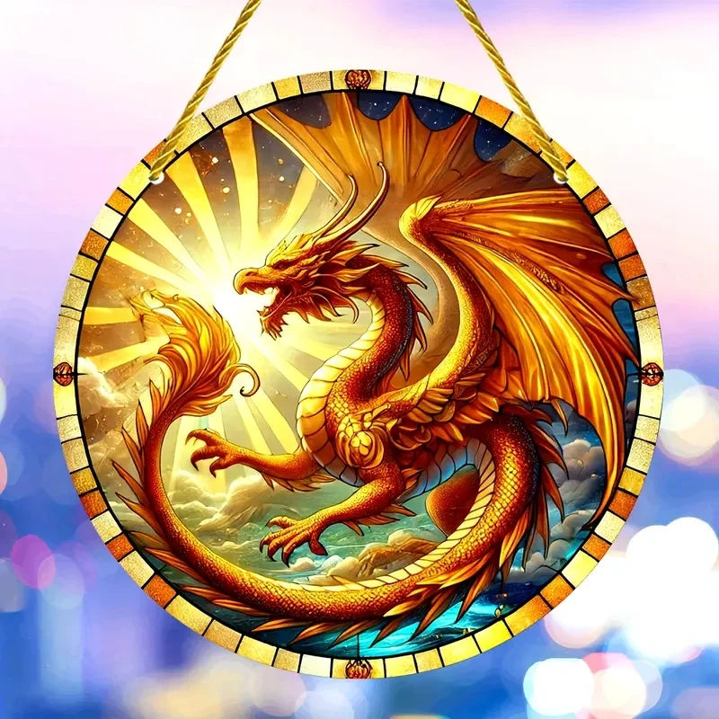 Magic Dragon Suncatcher,Translucent Window Hanging,round Acrylic Sign,Gift for Family&friends.Window,Porch,Wall,Room,Home Decor