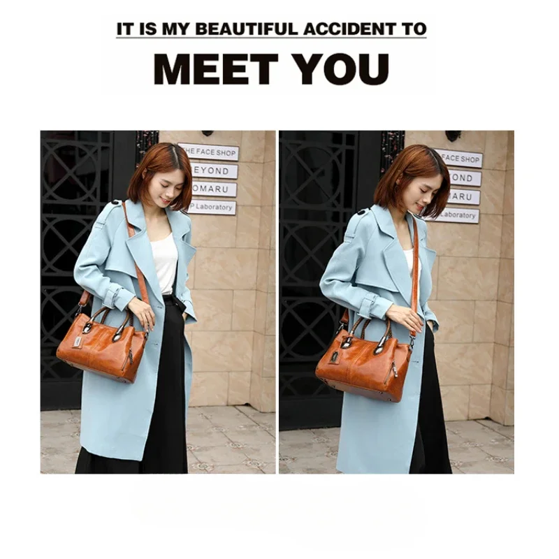 New Retro Female Handbag Soft Leather Shoulder Crossbody Bag Fashionable Three-layer Practical Large Capacity Women's Bag