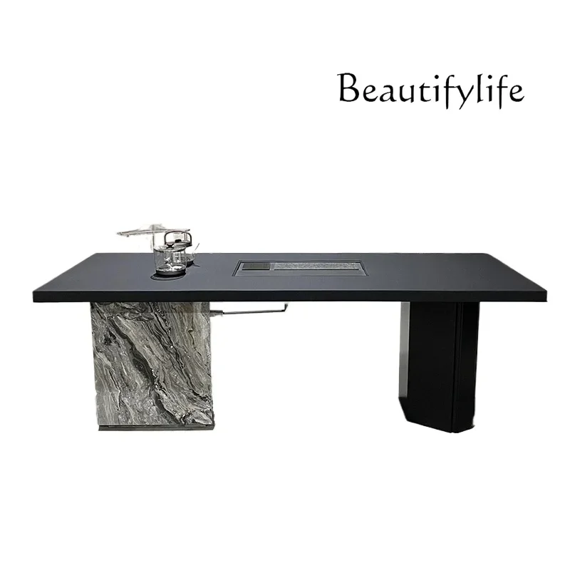 

Italian minimalist design solid wood tea table modern minimalist high-end marble tea table