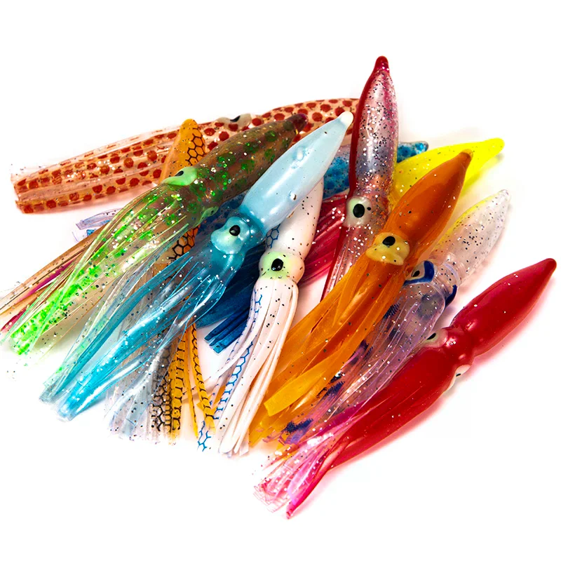 10pcs Random Color 8cm PVC Soft Lure Squid Artificial Bait Lures Octopus Tuna Sailfish Baits Soft Bait Essential Fishing Tools