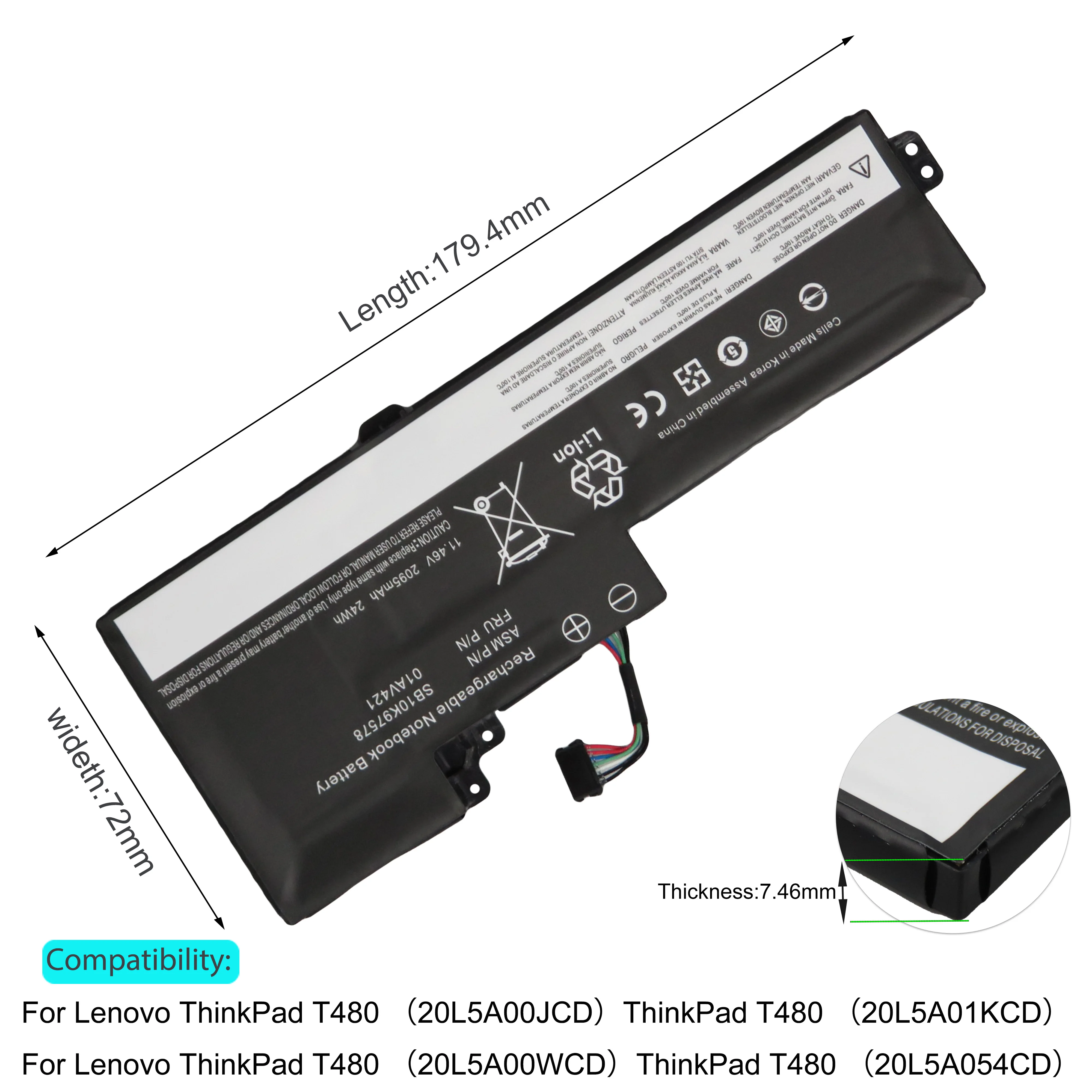 01AV421 Laptop Battery for Lenovo ThinkPad T470 T480 A475 A485 TP25 01AV489 01AV420 01AV419 SB10K97577