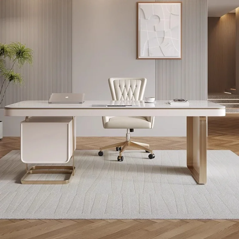 White Modern Executive Office Desk Table Corner Writing Vanity Stand Up Desk Table