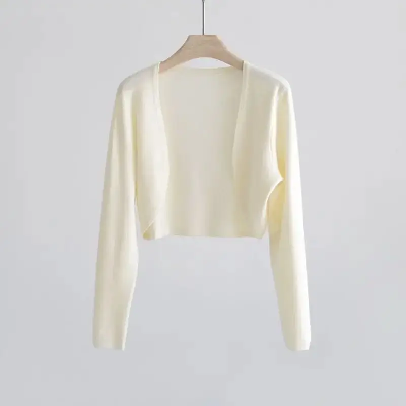 1pcs Women Fairy Style Solid Ice Silk Knit Cardigan Female Long Sleeve Sunscreen Sweet  V-neck Loose Air Conditioned Shirts Top