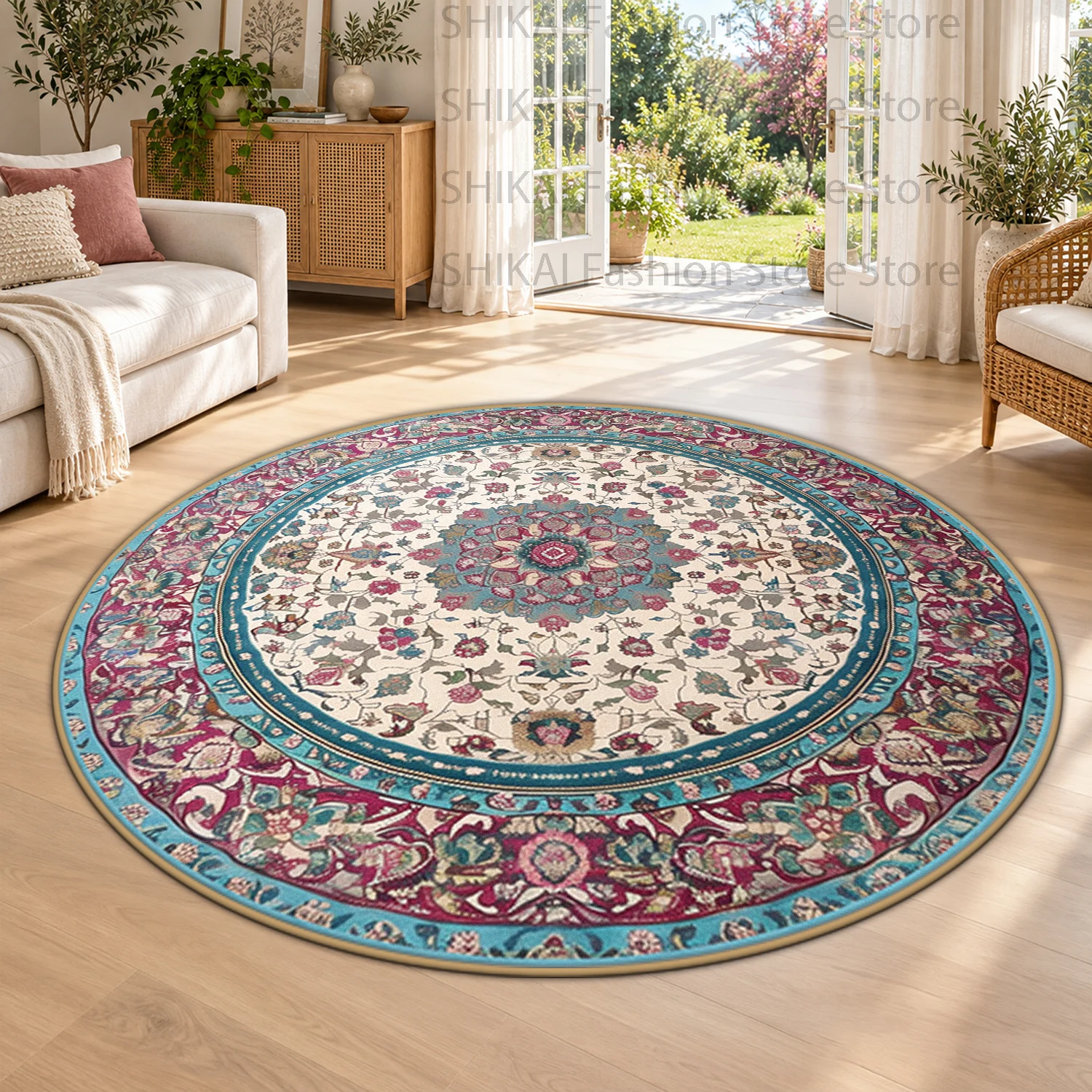Multi Styles Persian Round Floor Mat for Living Room Home Decor Antiskid Machine Washable Large Carpet Soft Easy Clean Room Rug