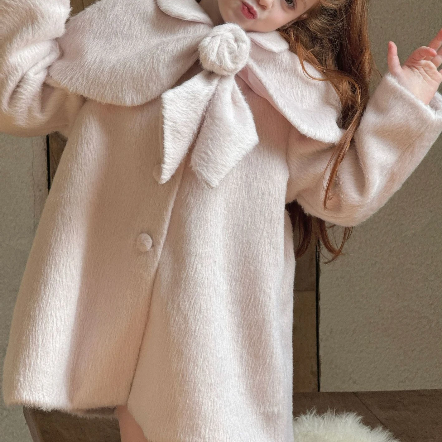 

Пальто для девочек, осень-зима 2022, новая детская одежда, корейский стиль, модный плотный шерстяной плащ для девочек, плащ