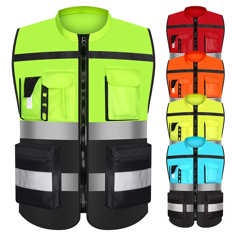 Safety Vest for Men, Work Vest with Pockets and Zipper, Construction Workwear
