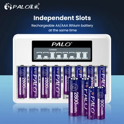 PALO 4-8 Slots LCD Display Intelligent Battery Charger For 1.5V AA AAA Rechargeable Li-ion Battery 1.5V AA AAA Lithium Batteries