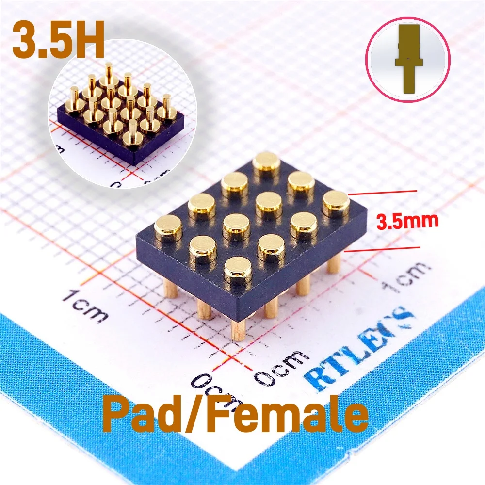 Spring Loaded Pogo Pin Conector 3 Rows 12 Pos 3x4 Position 2.54 mm Grid Male Height 5.0 6.0 7.0 MM Female 3.5 MM Glod 1u DIP