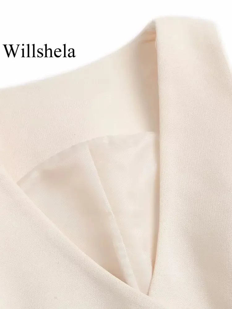 Willshela Women Fashion With Pockets Single Breasted Sleeveless Jacket Vintage V-Neck Vest Female Office Lady Waistcoats