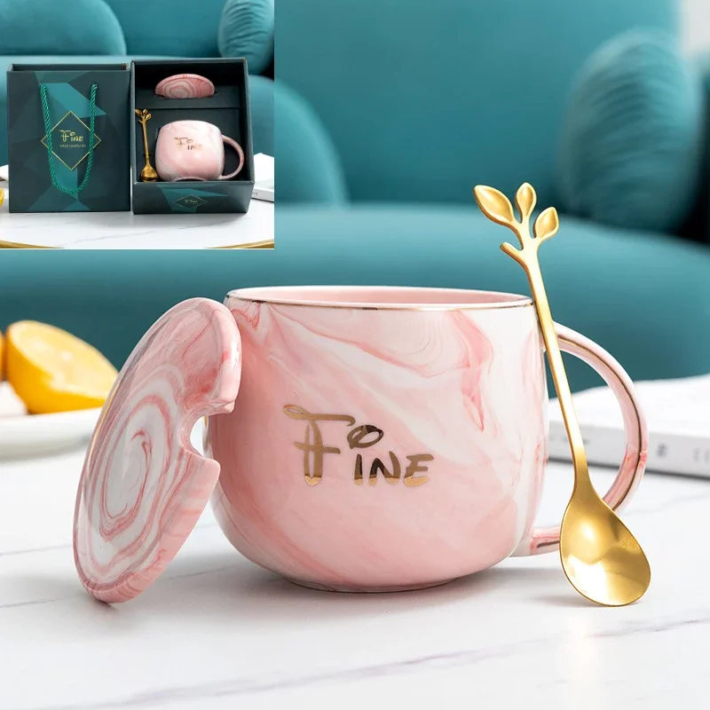 

Nordic Ceramic Mug with Lid Spoon Gift Box Set,Office Breakfast Milk Coffee Mugs,Couple Water Cups,Wedding Tea Cup Birthday Gift