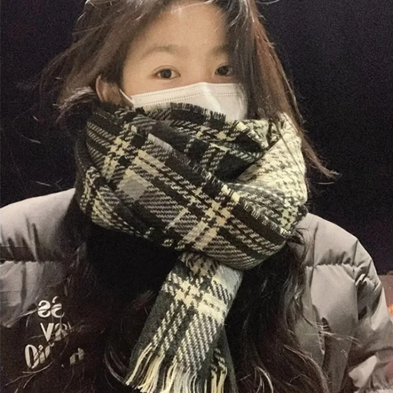 

Двусторонний клетчатый шарф унисекс, зимний теплый толстый утеплитель для шеи для студентов, пар, универсальный премиум-класса