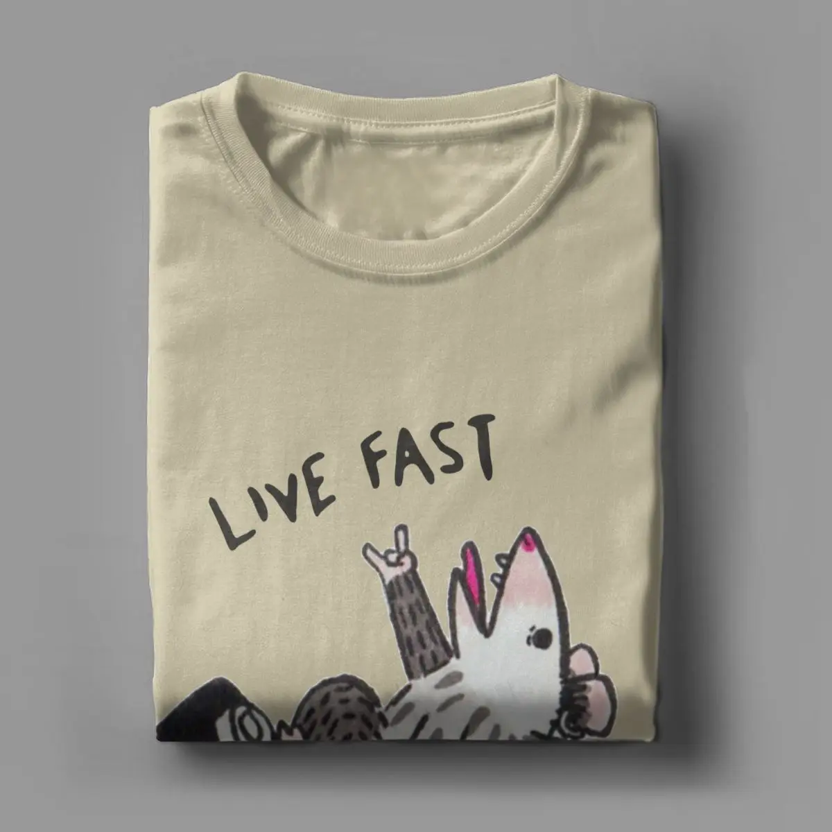 Casual Live Fast Eat Trash T-Shirts for Men Round Neck Pure Cotton T Shirt Funny Opossum Short Sleeve Tees Original Clothing