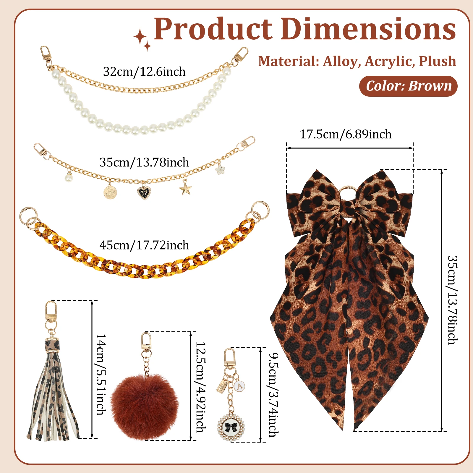 4/7Pc Tote Bag Charms Set Detachable Leopard Style Bag Charm Easy Install Bags Decoration Kit for Handbag Decorative Accessories